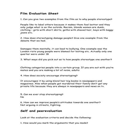 Film evaluation sheet