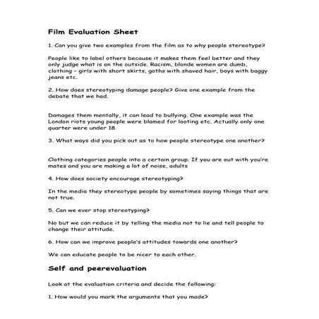 Film evaluation sheet