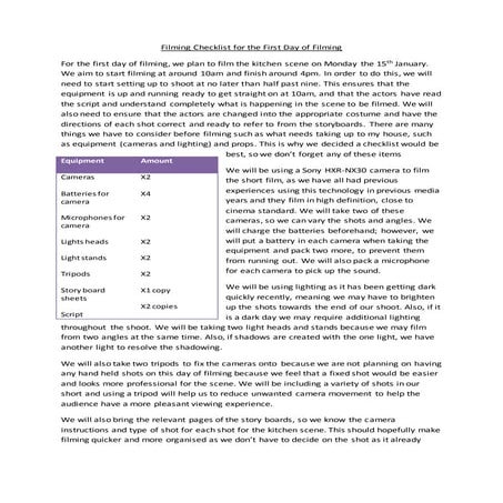 Filming Checklist - Day 1