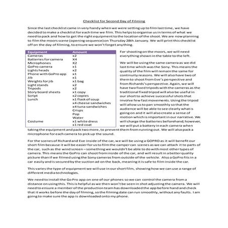 Filming Checklist - Day 2