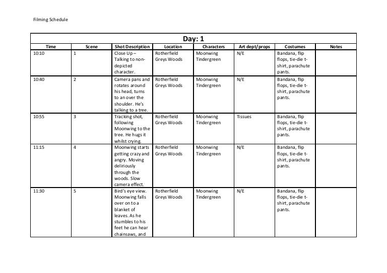 Filming Schedule