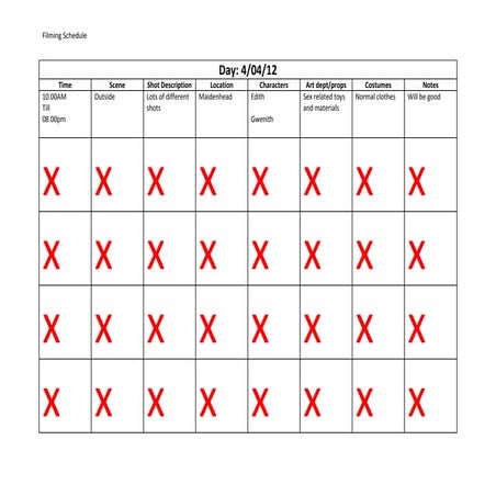 Filming schedule
