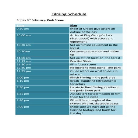 Filming schedule | PDF