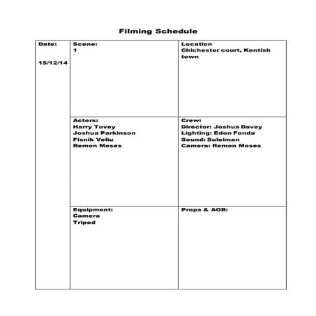 Filming schedule jjd