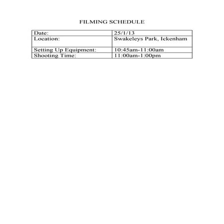Filming schedule 1