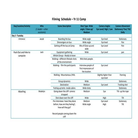 Filming  schedule 2013