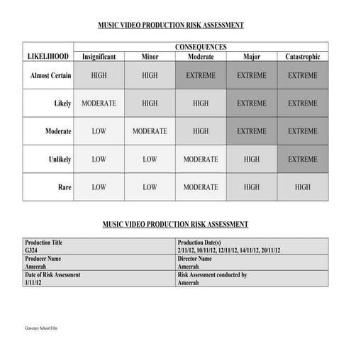 Film production risk assessment form
