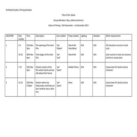 Film schedule | DOCX