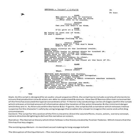 Film script analysis - alien