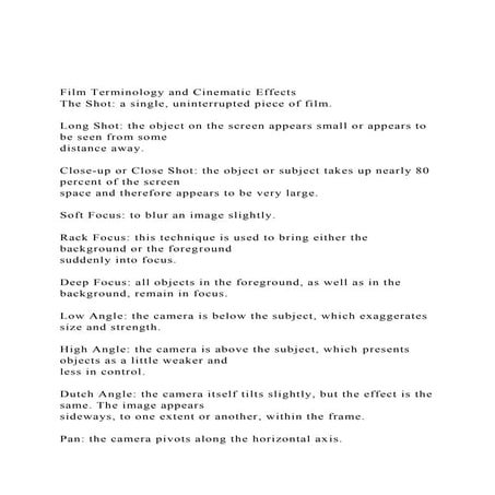 Film Terminology and Cinematic Effects The Shot a single, u.docx