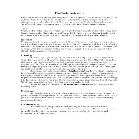 Film trailer assignment