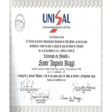 Diploma e histórico Filosofia