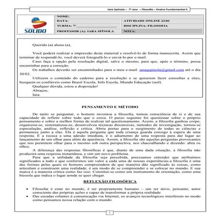 FILOSOFIA 7º ANO_ 2025 ENSINO FUNDAMENTAL | PDF
