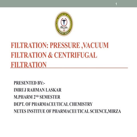 FILTRATION, THEORY OF FILTRATION, APPLICATION OF FILTRATION ...
