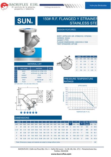 Filtro y c 304 bridado 150 mesh40 