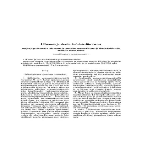 Asetus autojen ja perävaunujen rakenteesta ja varusteista muuttuu lokakuussa 2011