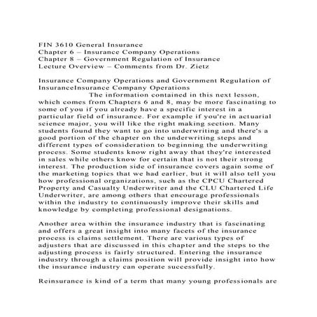FIN 3610 General InsuranceChapter 6 – Insurance Company Operatio.docx