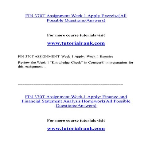 FIN 370T Effective Communication/tutorialrank.com