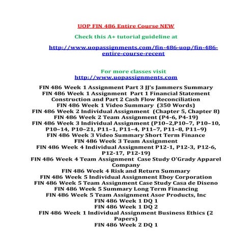FIN 486 Entire Course NEW