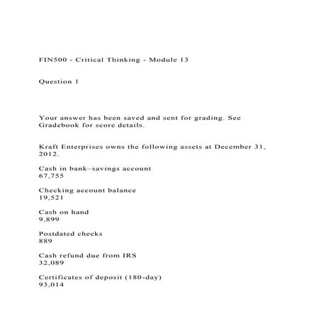 FIN500 - Critical Thinking - Module 13Question 1 .docx