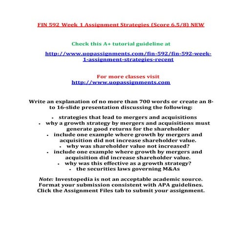 FIN 592 Entire Course NEW