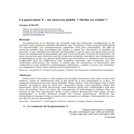 Génération Y mythe ou réalité