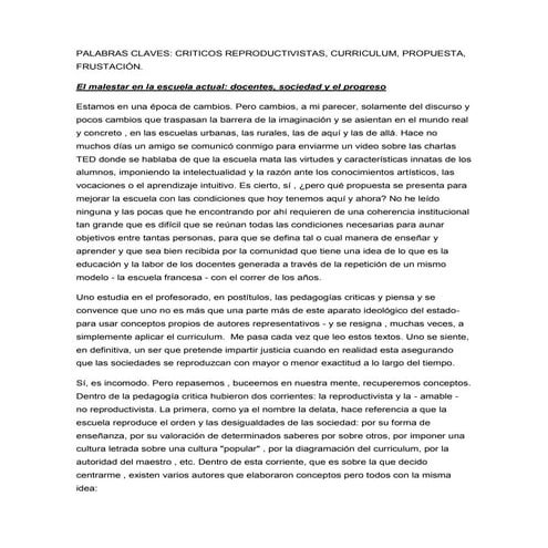 El malestar en la escuela actual: docentes, sociedad y el progreso