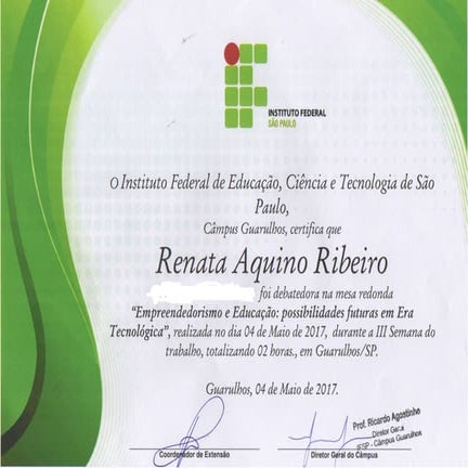 Certificado Apresentacao IFSP Guarulhos Empreendedorismo e Internet
