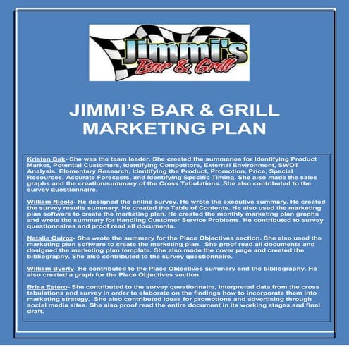 Jimmi's Bar & Grill Marketing Plan 