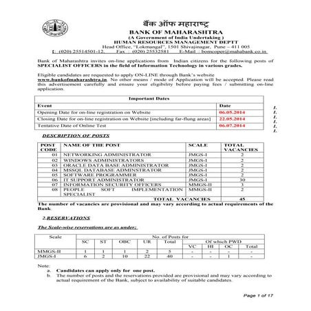 jobs bank of maharashtra notifies for recruitment at specialist officer post 