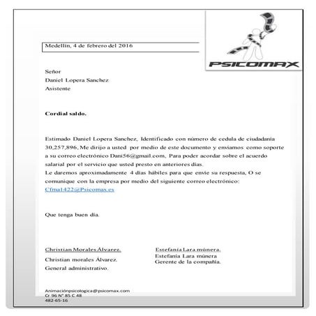 Diseño de carta de correspondencia PsicoMax