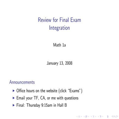 Final Exam Review (Integration) | PDF