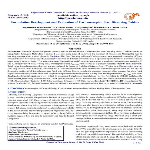 Formulation Development and Evaluation of Carbamazepine Fast Dissolving Tablets