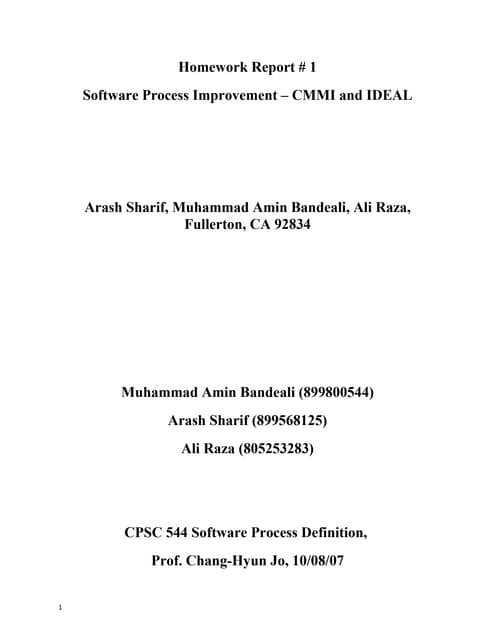 Software Process Improvement – CMMI and IDEAL