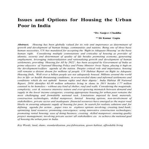  Issues and options for housing the urban poor in india