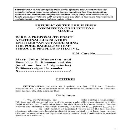 Proposed People's Initiative law by Scrap Pork Natwork