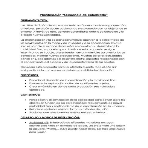 Planificación secuencia de enhebrado - Sala de dos años