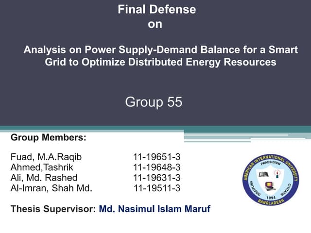 Optimization of Distributed Energy  Resources to Balance Power Supply and Dem...