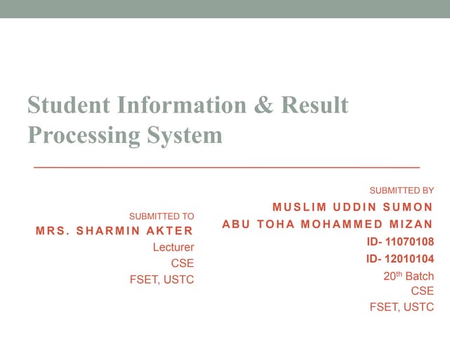 Student Information & Result Processing Sytem