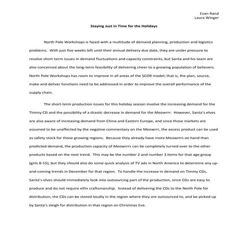 Santa's Supply Chain: Staying Just In Time for the Holidays