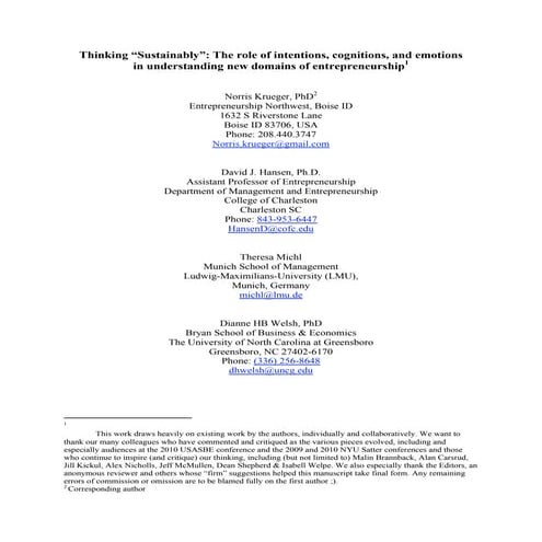 Thinking “Sustainably”: The role of intentions, cognitions, and emotions  in ...