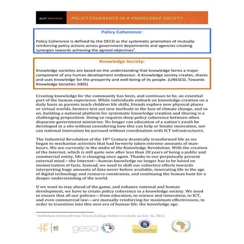 Agenda for pilot African Leadership in ICT final workshop | PDF