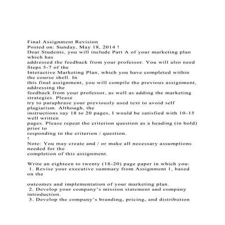Final Assignment Revision Posted on Sunday, May 18, 2014 !.docx