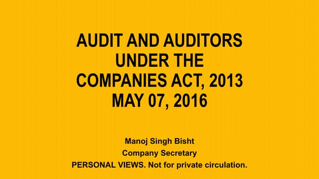 Discussion on Chapter X - Audit and Auditors under the Companies Act, 2013