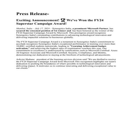 We've Won the FY24 Superstar Campaign Award