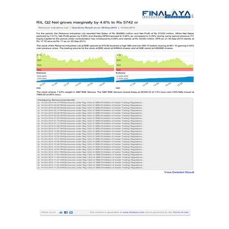 Finalaya Featured Corporate Earning 14 October 2014