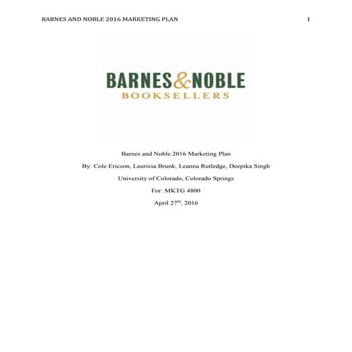 Barnes & Noble - marketing plan 