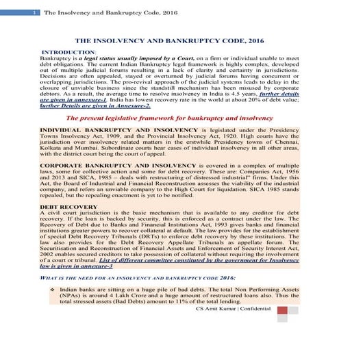 Decoding THE INSOLVENCY AND BANKRUPTCY CODE, 2016