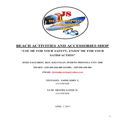 ISLAND HOPPING ACCESSORIES SHOP BUSINESS PLAN