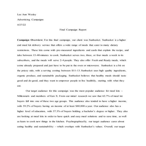 Final Campaign Report for Sunbasket